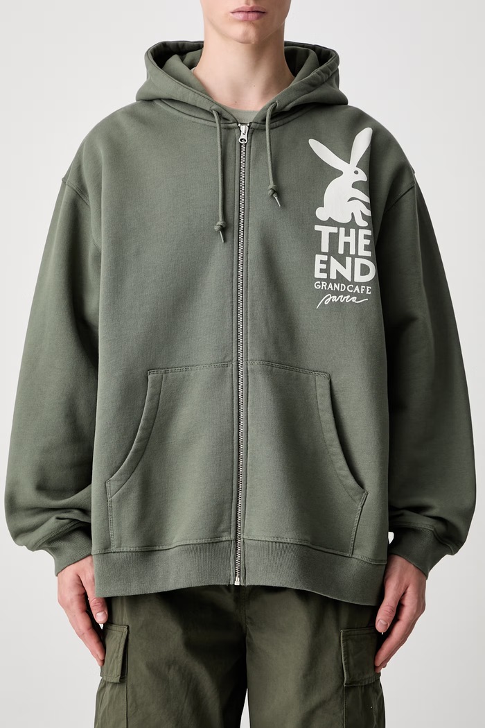 By Parra End the bunny bluza z kapturem męska bawełniana zielony 55411.Green