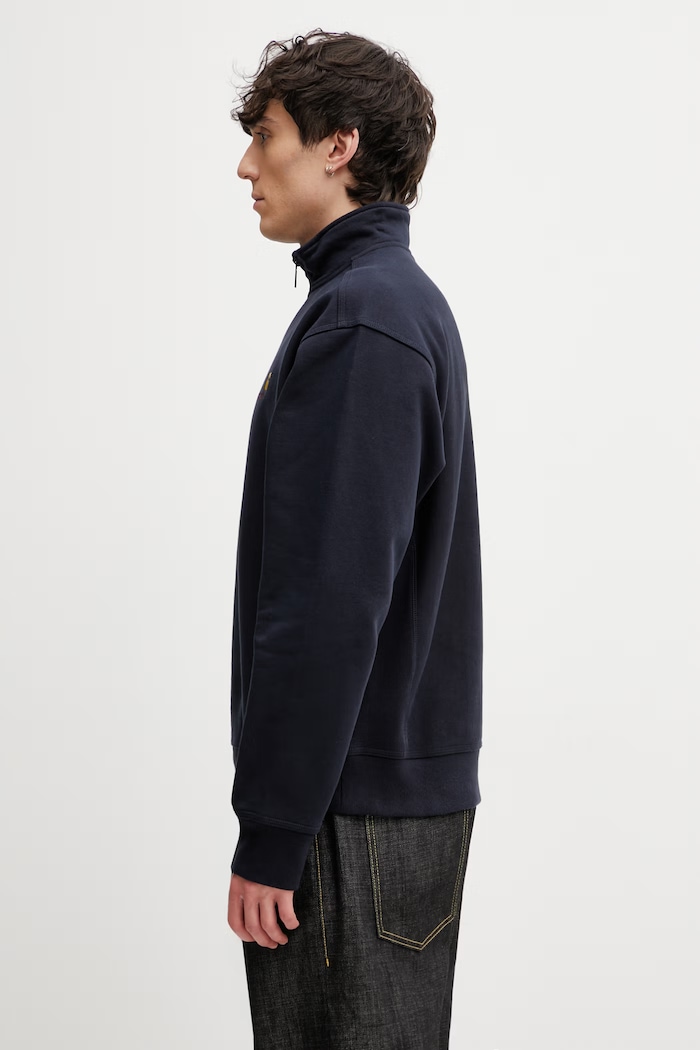 Carhartt WIP Half Zip American Script Sweat felpa loungewear in cotone con elastan da uomo I027014.J0XX blu navy SS26