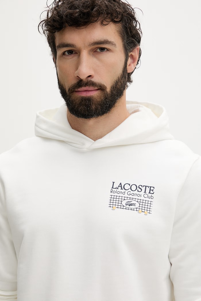 Lacoste bluza z kapturem męska bawełniana biały SH0745