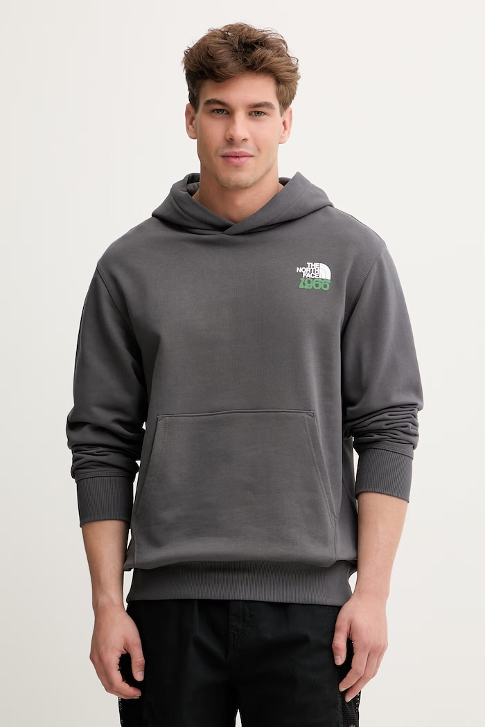 The North Face bluza z kapturem męska bawełniana 1966 MOTION szary NF0A8GAJRHI1