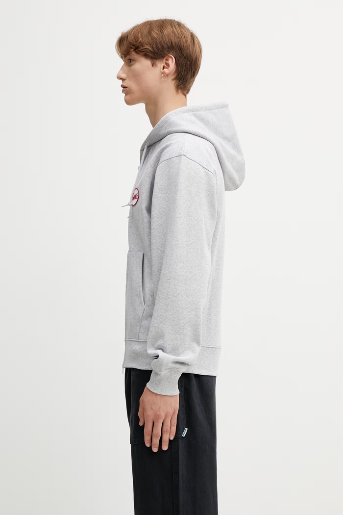 Gramicci OVAL PATCH ZIP HOODED SWEATSHIRT hanorac cu fermoar și glugă din bumbac pentru bărbați G6SU.J120. gri SS26