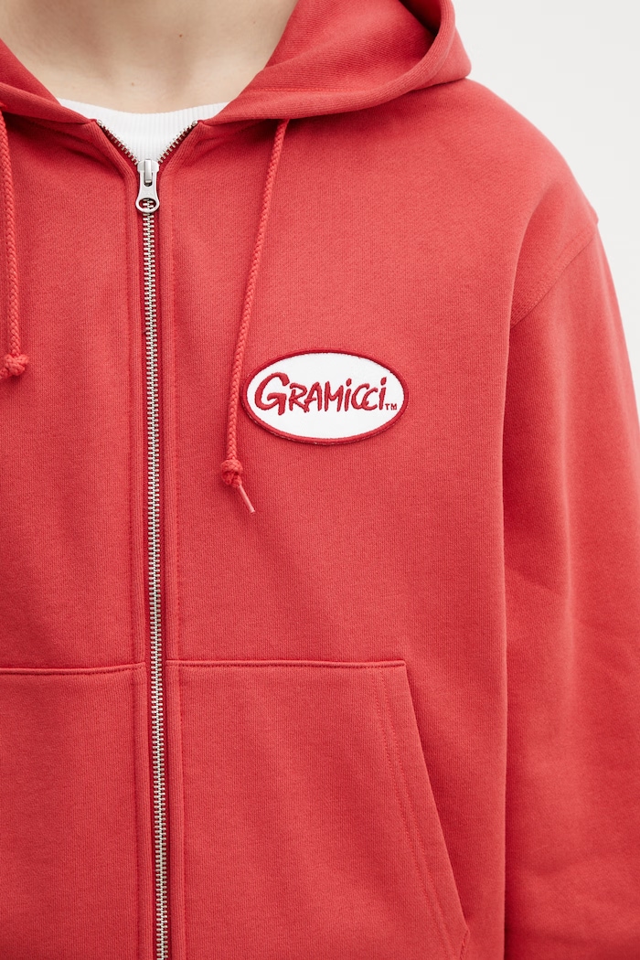 Gramicci OVAL PATCH ZIP HOODED SWEATSHIRT, hanorac din bumbac pentru bărbați rosu G6SU.J120.