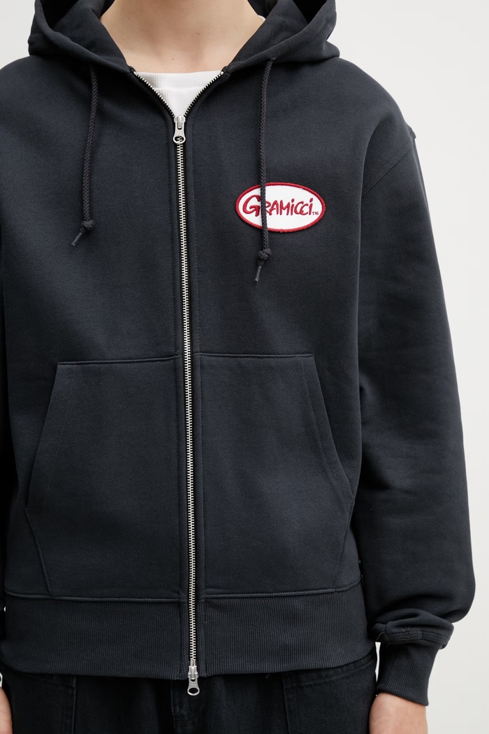 Gramicci OVAL PATCH ZIP HOODED SWEATSHIRT hanorac de bumbac pentru bărbați negru G6SU.J120.