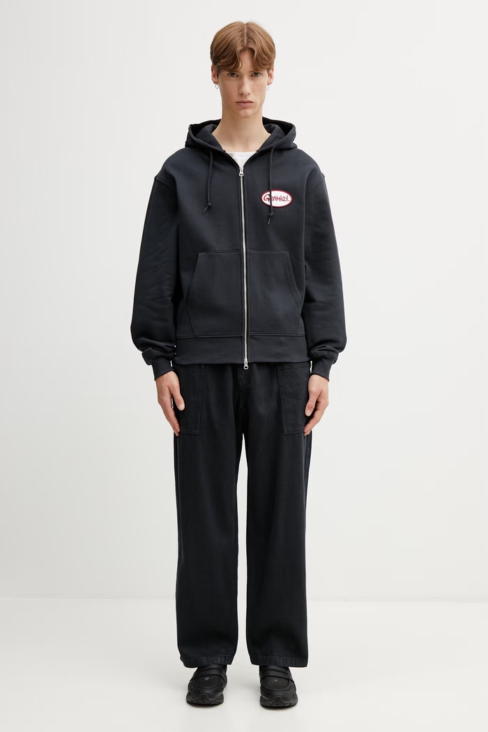 Gramicci OVAL PATCH ZIP HOODED SWEATSHIRT hanorac de bumbac pentru bărbați G6SU.J120. negru