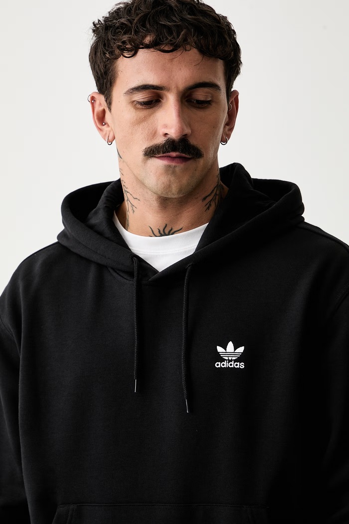 adidas Originals bluza z kapturem męska z bawełną czarny LF9231