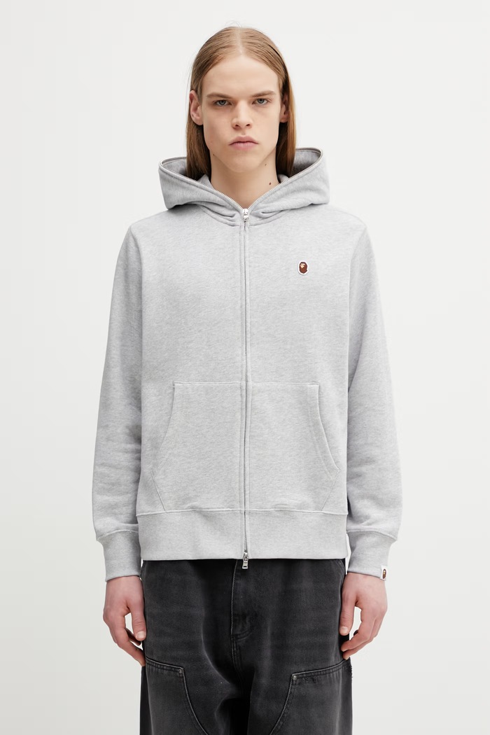 A Bathing Ape One Point Men's zip-up hoodie with cotton gray 0ZXSWM313151Q