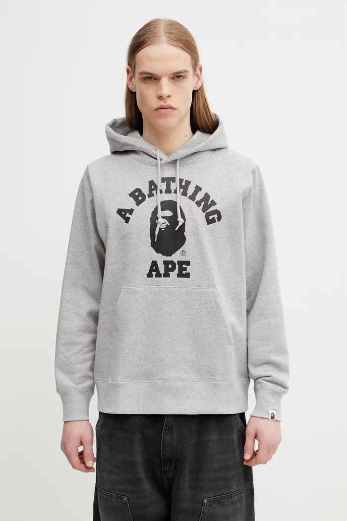A Bathing Ape College Men's cotton hoodie gray 0ZXSWM003141Q