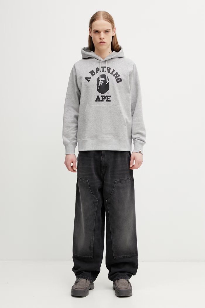 A Bathing Ape College Men's cotton hoodie 0ZXSWM003141Q gray