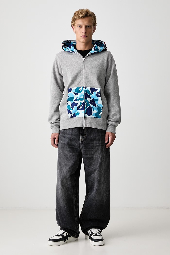 A Bathing Ape Bluza rozpinana z kapturem bawełniana męska 001ZPM301301M szary SS26