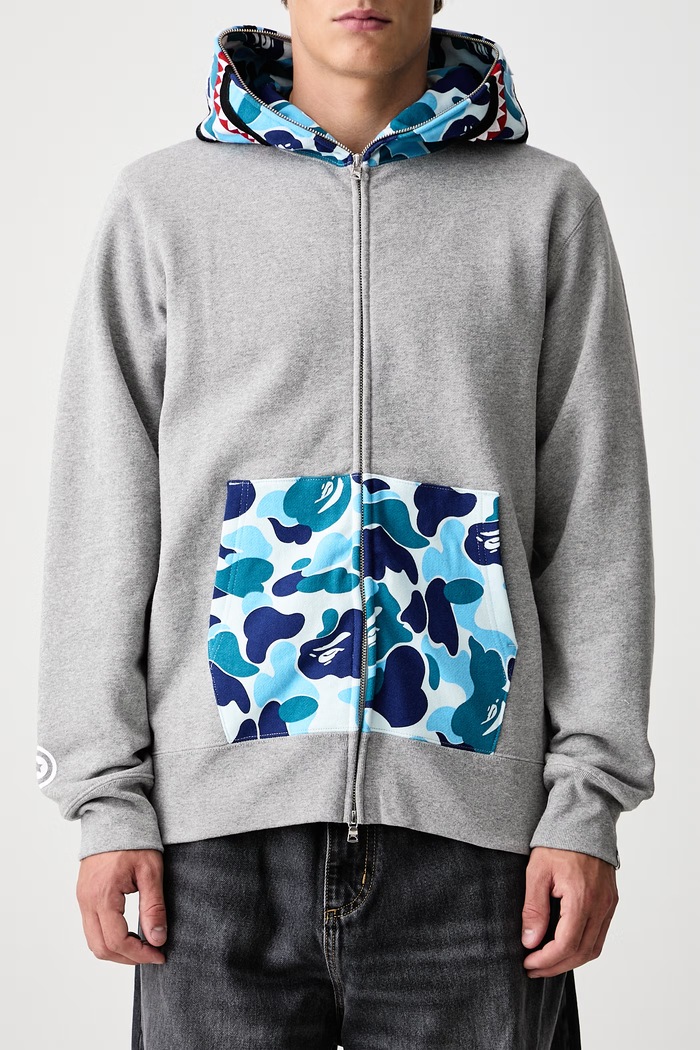 Bluza rozpinana z kapturem bawełniana męska A Bathing Ape szary 001ZPM301301M