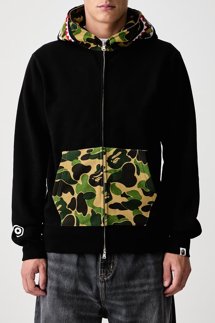 Bluza rozpinana z kapturem bawełniana męska A Bathing Ape czarny 001ZPM301301M