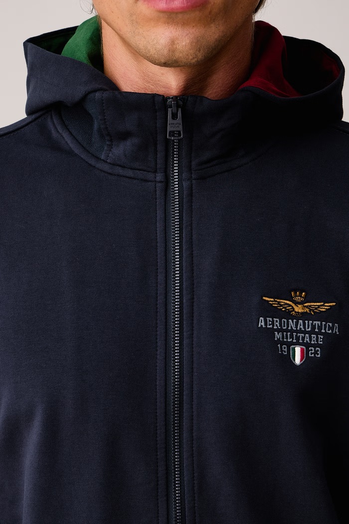 Bluza rozpinana z kapturem męska bawełniana z elastanem Aeronautica Militare FE2097UF00674 granatowy