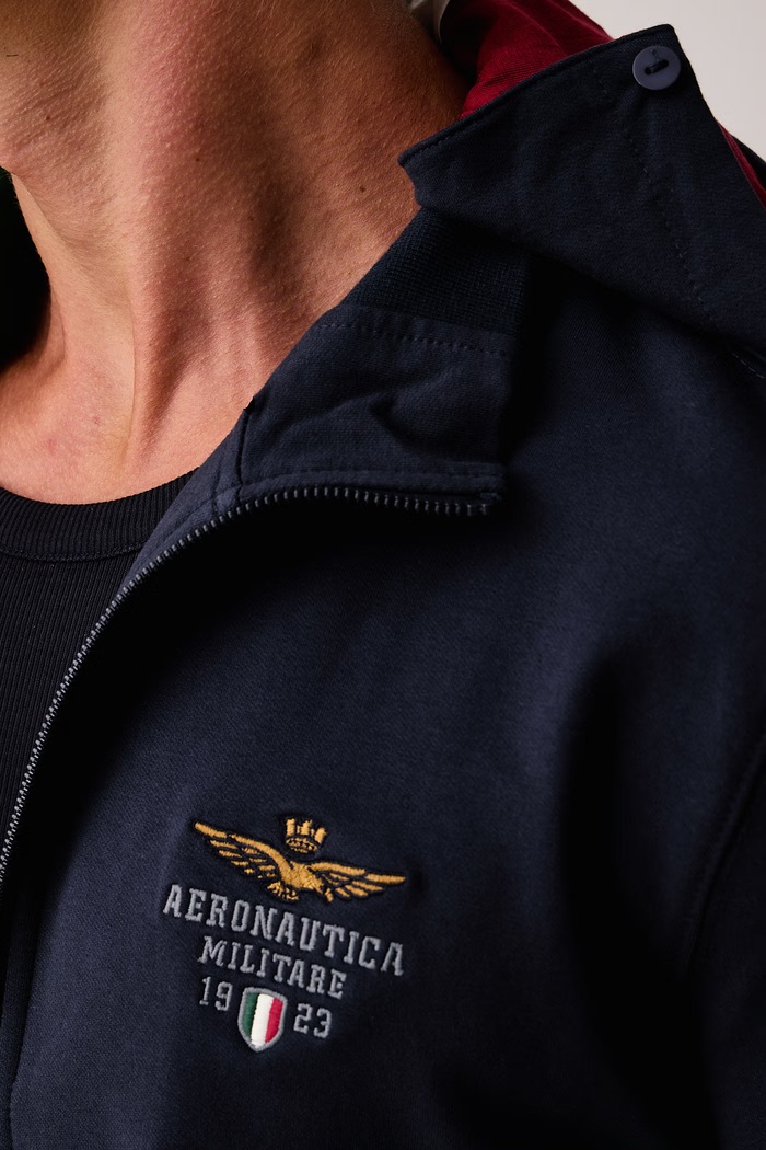 Bluza rozpinana z kapturem męska bawełniana z elastanem Aeronautica Militare granatowy FE2097UF00674