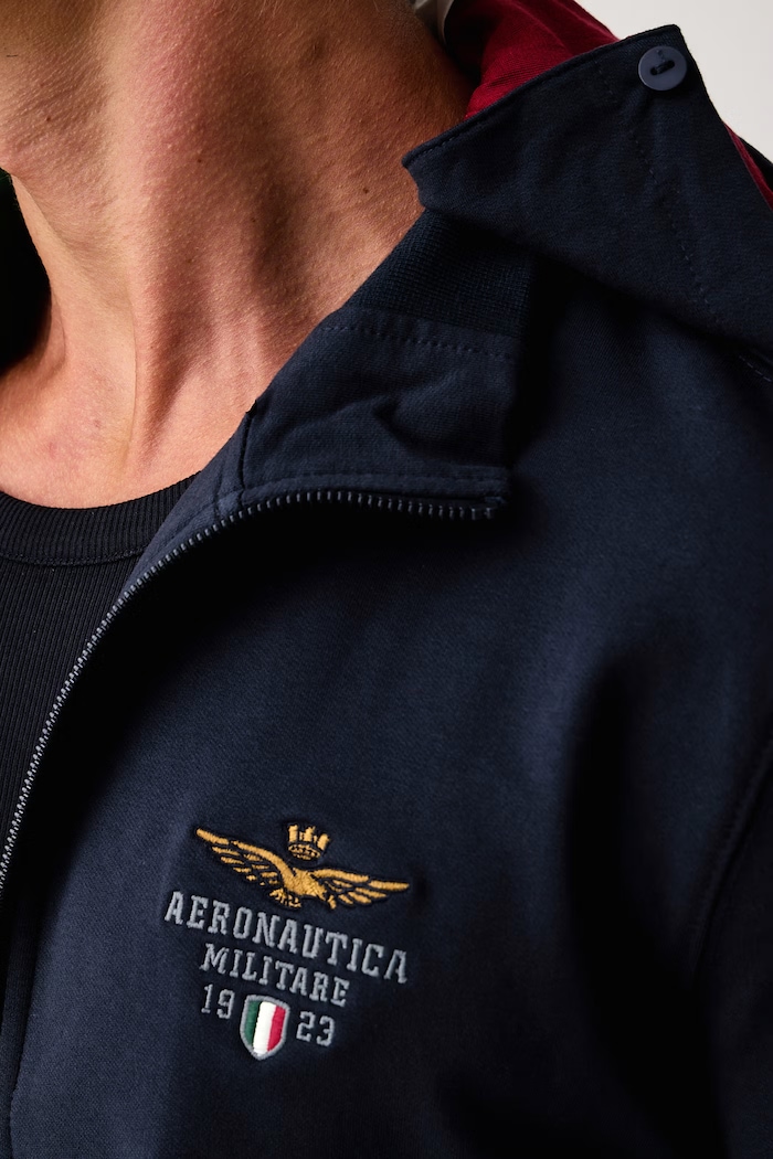 Bluza rozpinana z kapturem męska bawełniana z elastanem Aeronautica Militare granatowy FE2097UF00674