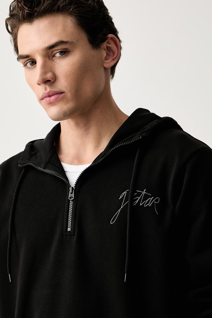 G-Star bluza z kapturem męska z bawełną Script half zip hdd sw czarny D27763.D566