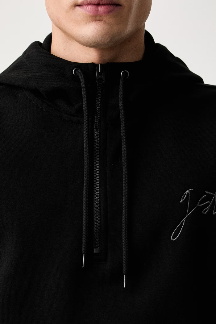 G-Star bluza z kapturem męska z bawełną Script half zip hdd sw D27763.D566 czarny