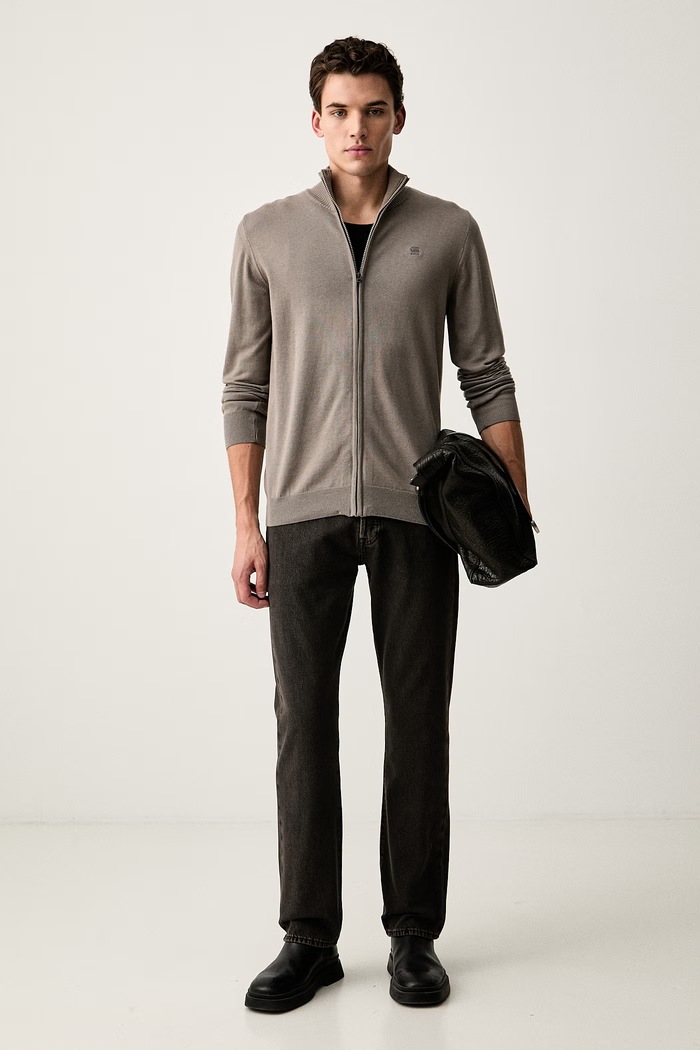 G-Star sweter rozpinany męski bawełniany Core zip through D24733.C218 brązowy SS26