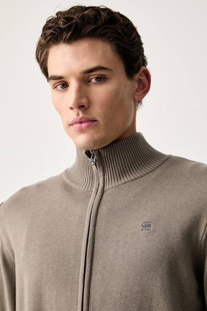 G-Star sweter rozpinany męski bawełniany Core zip through brązowy D24733.C218