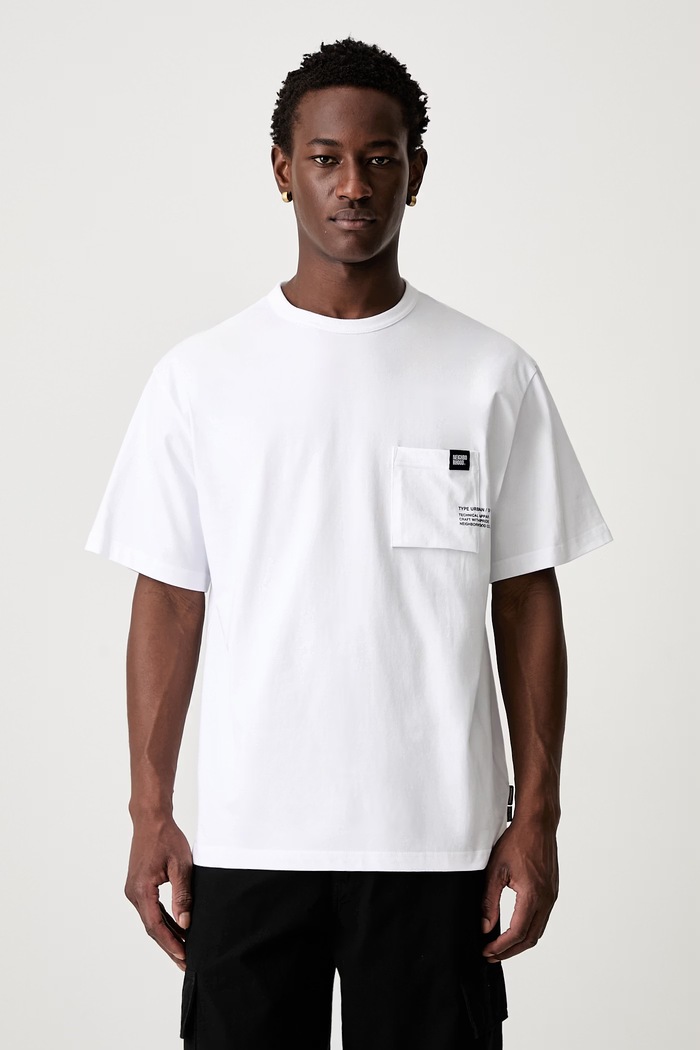 Neighborhood T-shirt męski z bawełną biały 261BWNH.CSM01