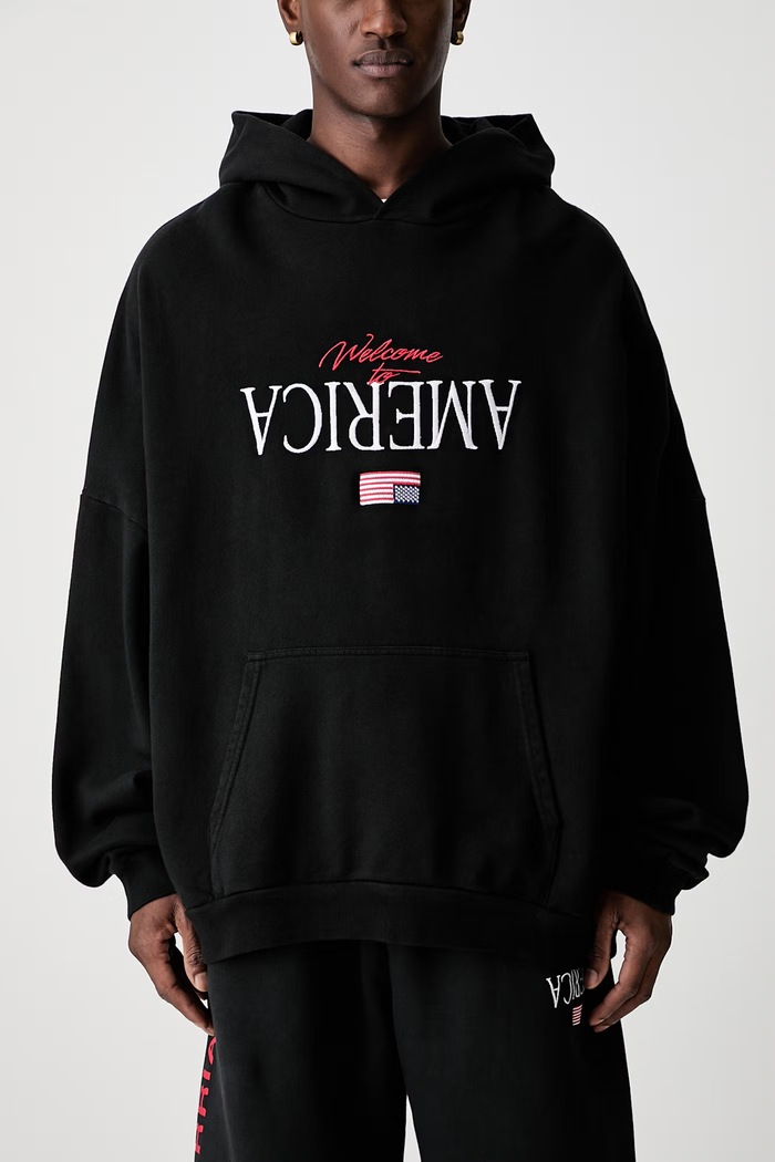 WELCOME TO AMERICA hoodie cotton Men's Willy Chavarria black WCJSY0241