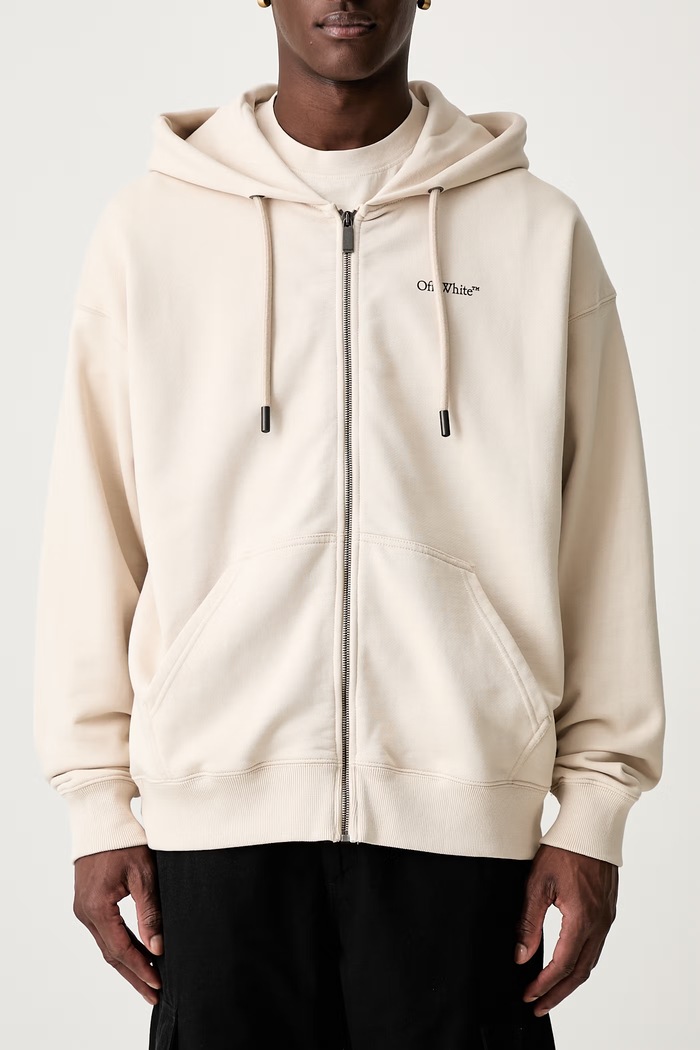 Off-White Half Arrows кофта на застёжке с капюшоном из хлопка для мужчин бежевый 44MBE015S26F003270