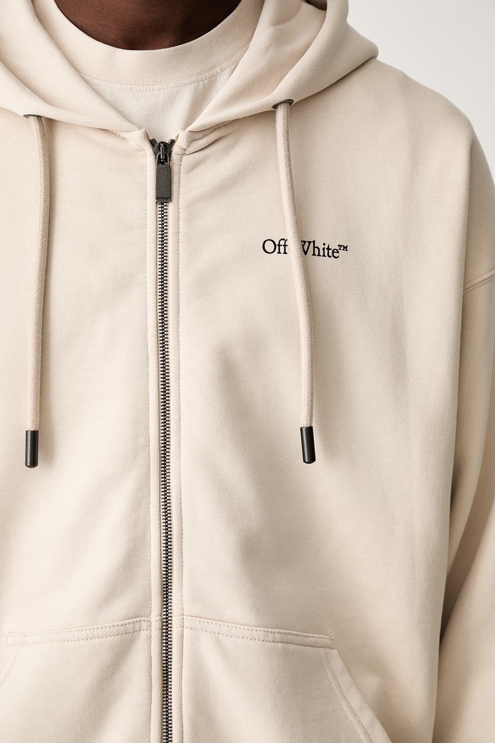 Off-White Half Arrows кофта на застёжке с капюшоном из хлопка для мужчин 44MBE015S26F003270 бежевый