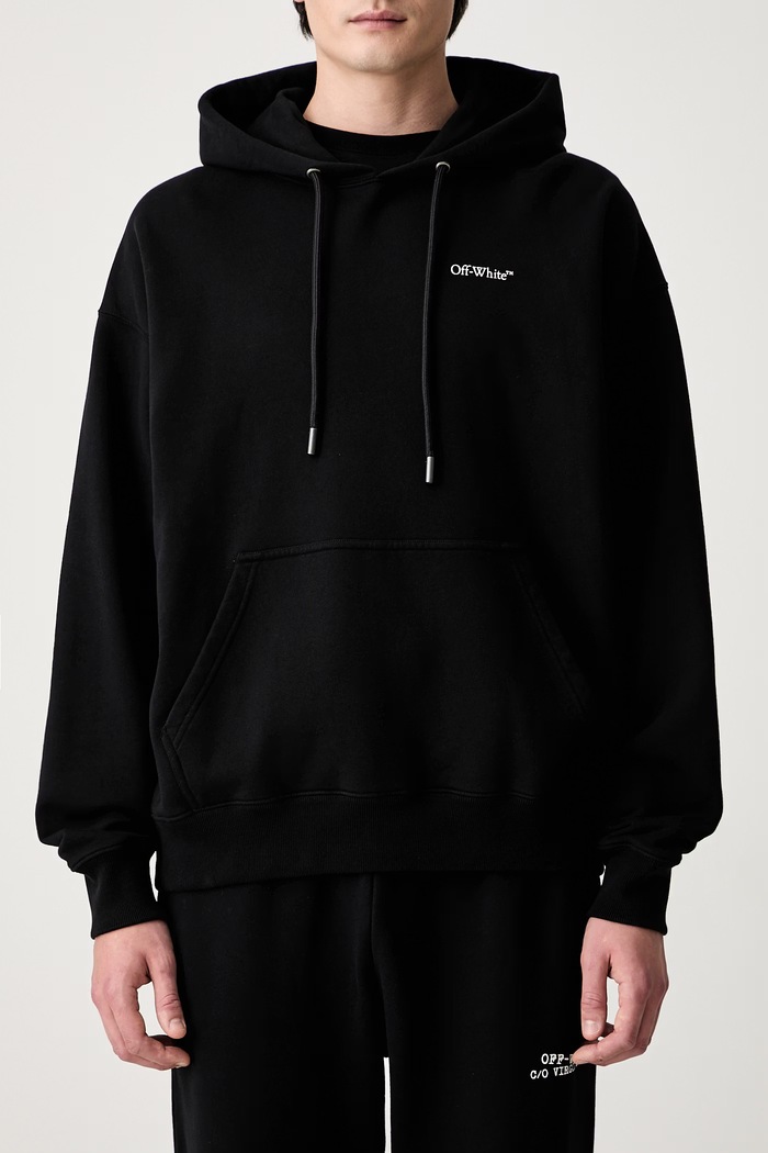 Off-White Half Arrows hanorac cu glugă din bumbac pentru bărbați negru 44MBB085S26F00A001