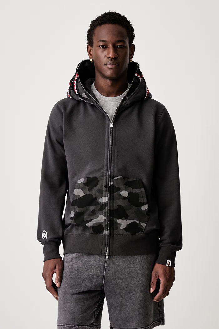 A Bathing Ape Camo Shark bluza rozpinana z kapturem bawełniana męska szary 001ZPM301009M