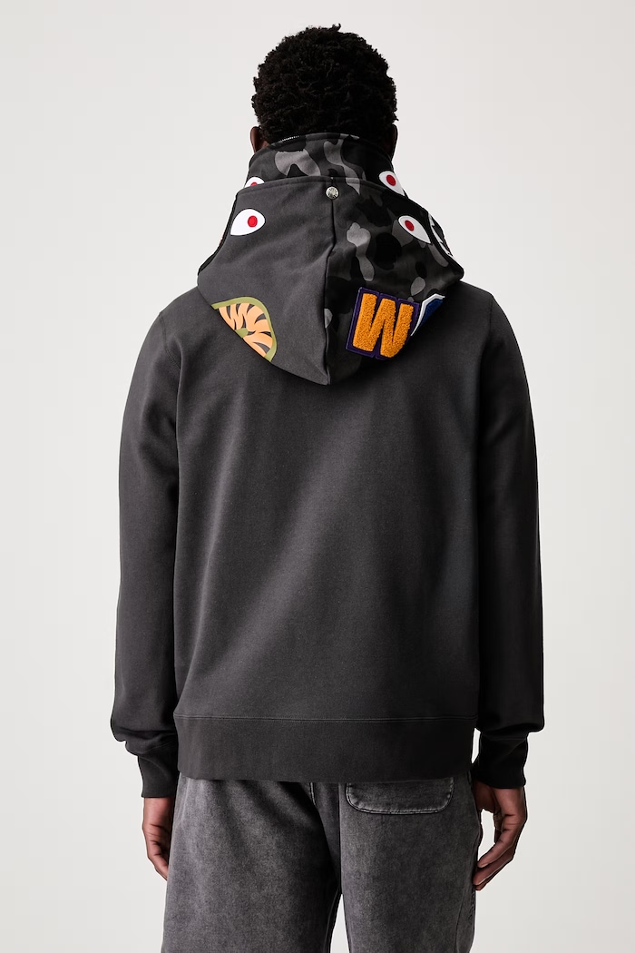 Odzież A Bathing Ape Camo Shark bluza rozpinana z kapturem bawełniana męska 001ZPM301009M szary
