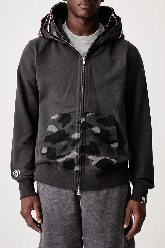 A Bathing Ape Camo Shark bluza rozpinana z kapturem bawełniana męska szary 001ZPM301009M