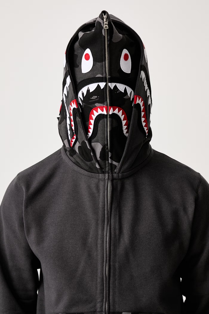 A Bathing Ape Camo Shark bluza rozpinana z kapturem bawełniana męska 001ZPM301009M szary