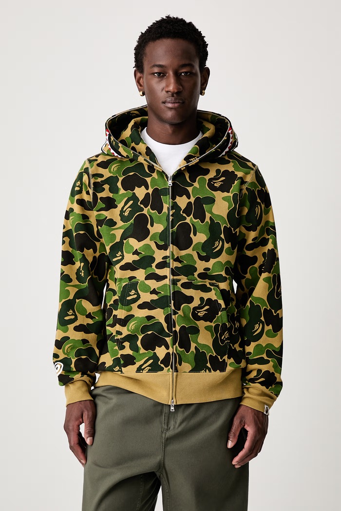 A Bathing Ape ABC Camo 2nd Shark bluza rozpinana z kapturem bawełniana męska zielony 001ZPM301008M