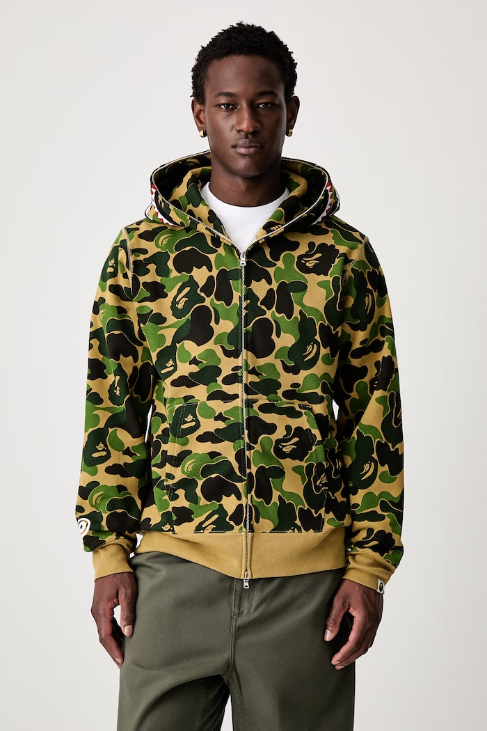 A Bathing Ape ABC Camo 2nd Shark bluza rozpinana z kapturem bawełniana męska zielony 001ZPM301008M