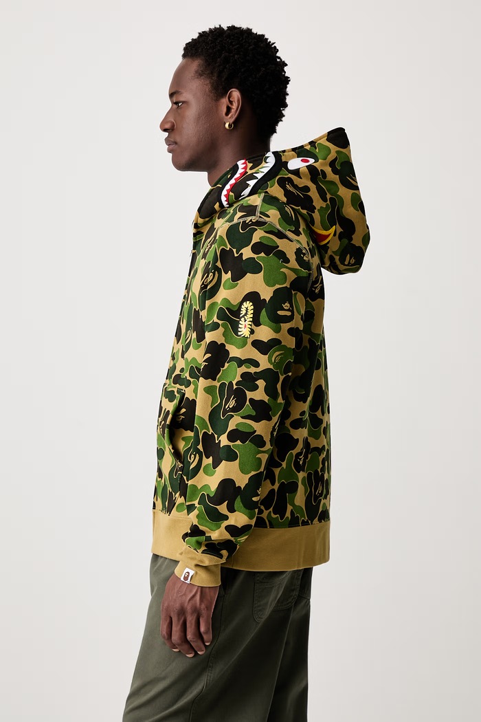 A Bathing Ape ABC Camo 2nd Shark bluza rozpinana z kapturem bawełniana męska 001ZPM301008M zielony SS26