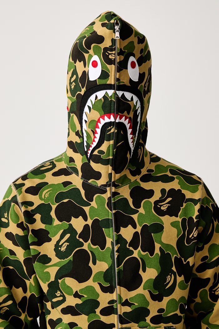 A Bathing Ape ABC Camo 2nd Shark bluza rozpinana z kapturem bawełniana męska 001ZPM301008M zielony