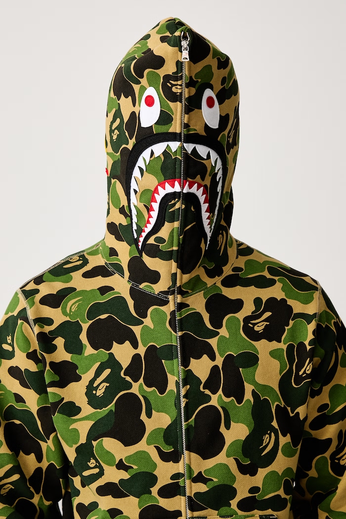 A Bathing Ape ABC Camo 2nd Shark bluza rozpinana z kapturem bawełniana męska 001ZPM301008M zielony