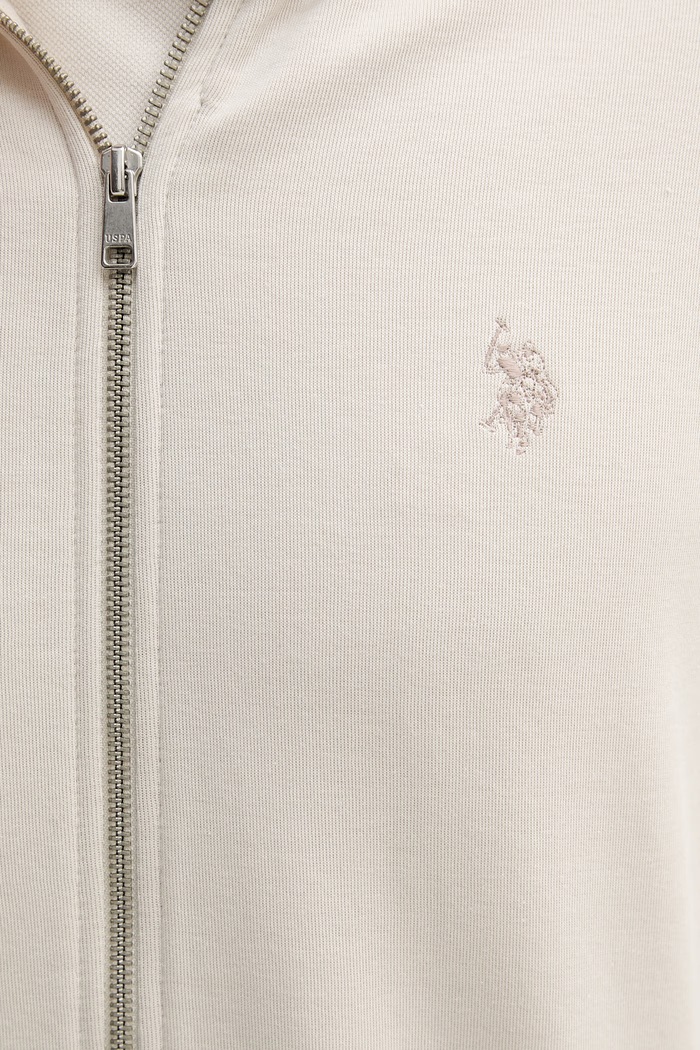 U.S. Polo Assn. mikina na zips s kapucňou pánska s bavlnou DHM Interlock Zip MUP4660 béžová