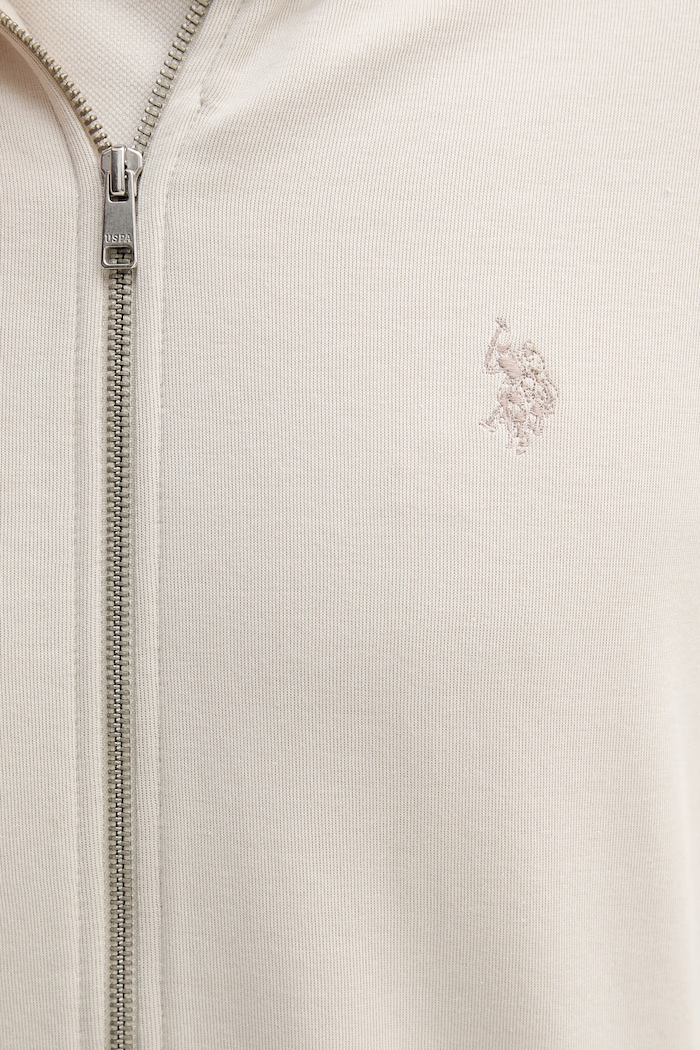 U.S. Polo Assn. mikina na zips s kapucňou pánska s bavlnou DHM Interlock Zip MUP4660 béžová