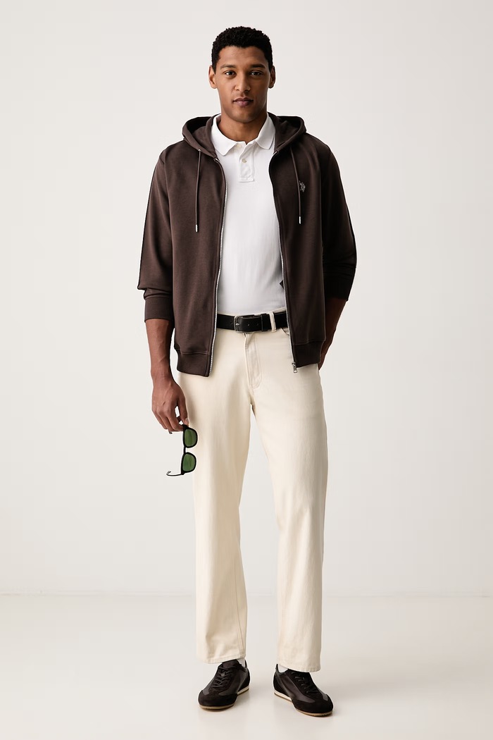 U.S. Polo Assn. jopica s kapuco moška z bombažem DHM Interlock Zip MUP4660 rjava SS26
