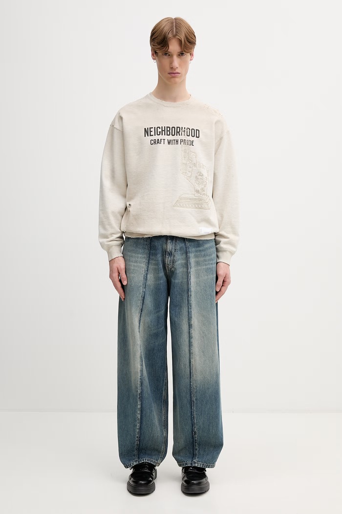 Neighborhood μπλούζα oversize βαμβακερή ανδρική 261FPNH.CSM08 μπεζ
