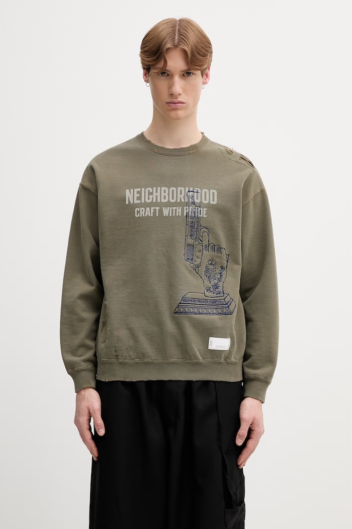 Neighborhood μπλούζα oversize βαμβακερή ανδρική πράσινο 261FPNH.CSM08