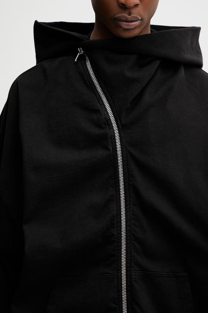Rick Owens DRKSHDW Mountain Hun hanorac cu fermoar și glugă bărbătesc din bumbac negru DU01F4278.RIGP