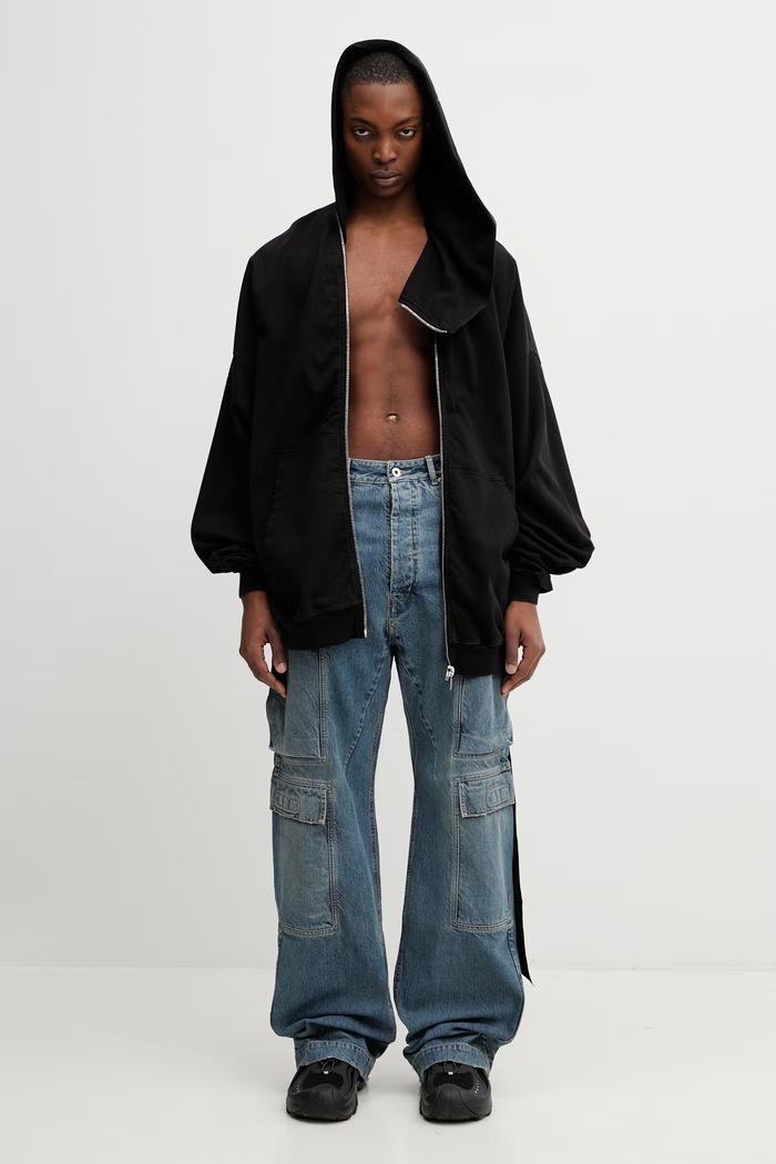 Rick Owens DRKSHDW Mountain Hun hanorac cu fermoar și glugă bărbătesc din bumbac DU01F4278.RIGP negru