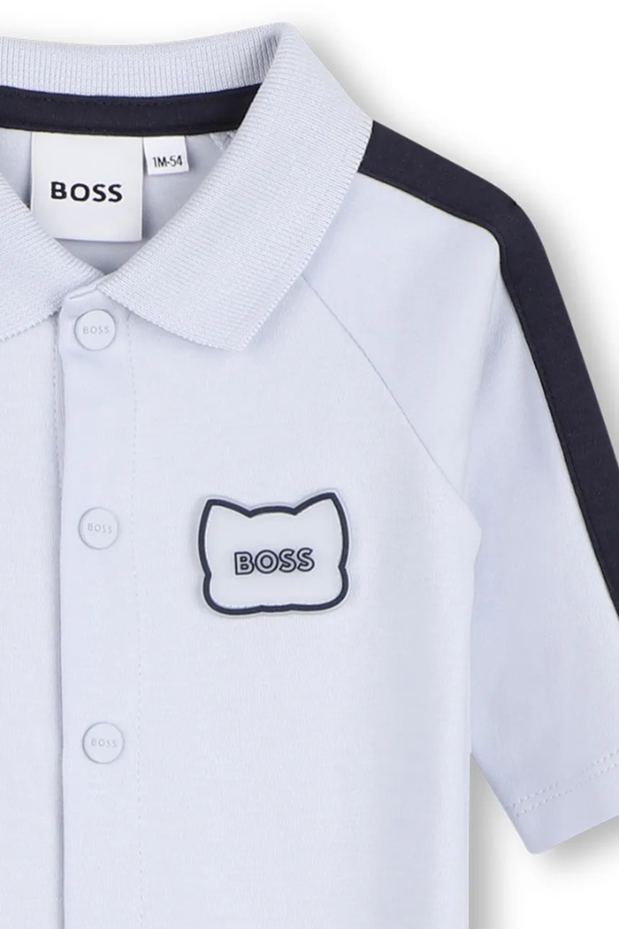 Chlapec BOSS overal dojčenský bavlnený J53041 modrá