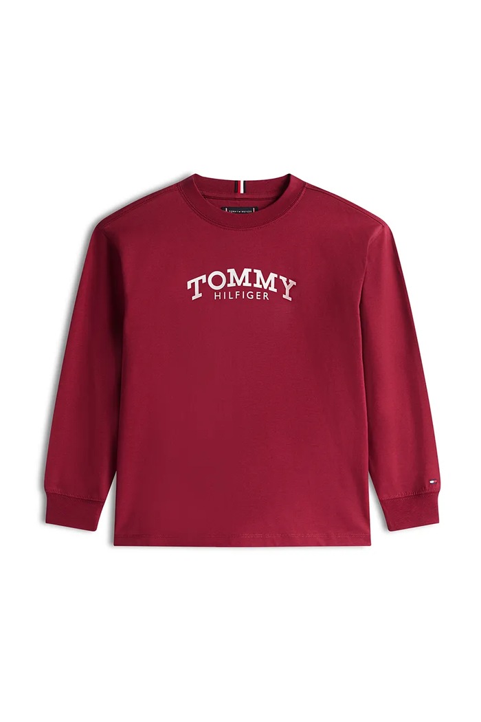 Tommy Hilfiger longsleeve din bumbac pentru copii KB0KB10052.98.122.PPY2 burgundia SS26