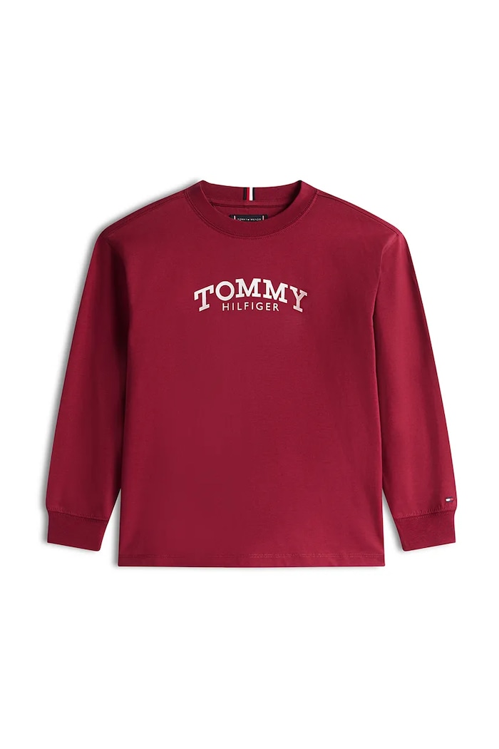 Tommy Hilfiger longsleeve din bumbac pentru copii KB0KB10052.98.122.PPY2 burgundia SS26