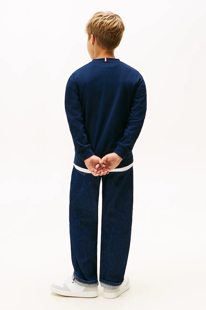 Dětské bavlněné tričko s dlouhým rukávem Tommy Hilfiger námořnická modř KB0KB10052.128.176.PPY2