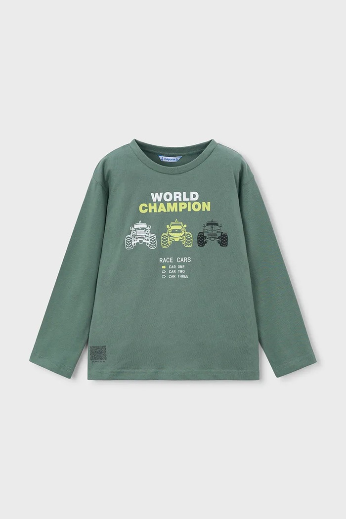Mayoral longsleeve din bumbac pentru copii print verde 3084.5E.Mini.PPY2