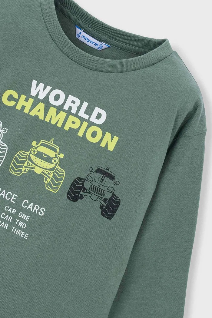 Băieți Mayoral longsleeve din bumbac pentru copii 3084.5E.Mini.PPY2 verde