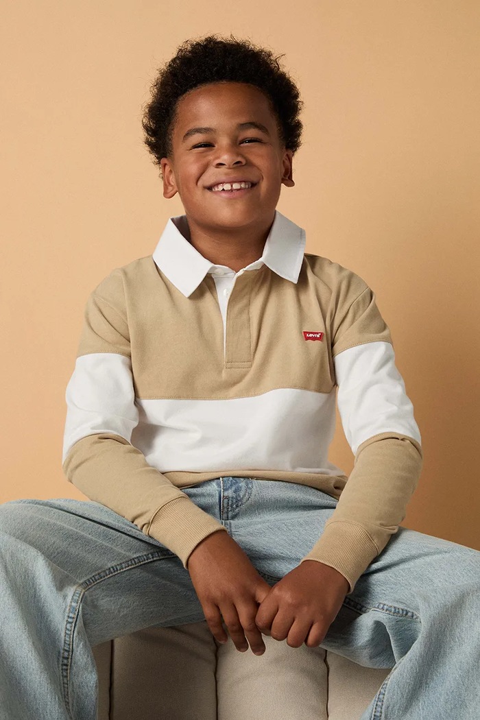 Detské tričko s dlhým rukávom Levi's TIMELESS RUGBY POLO s golierikom béžová 9EP601